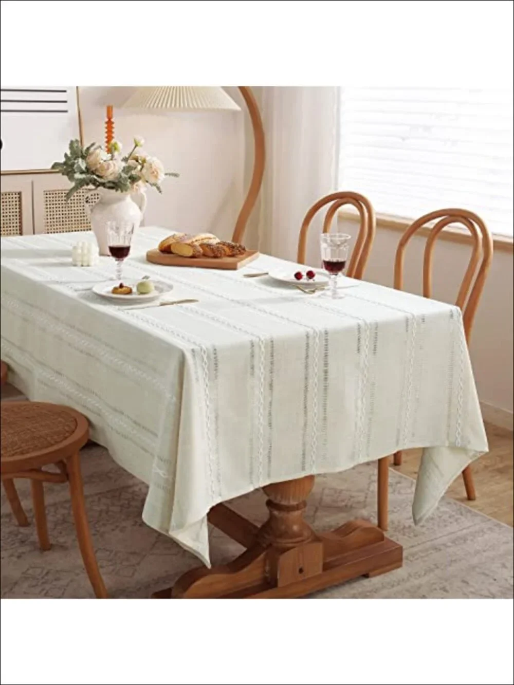 Farmhouse Linen Look Tablecloth 60x120 Hemstitch Wrinkle Resistant Dining Table
